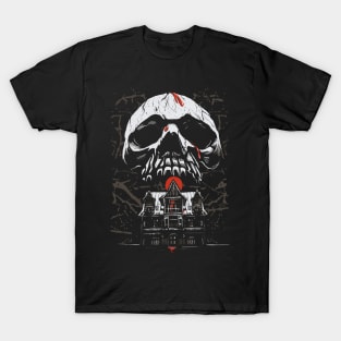 Haunted House Skull Goth Design T-Shirt